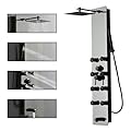 Greenspring Glass Shower Panel Tower System with Rainfall Shower Head 8 Body Massage Jets with Tub Spout Multifunction Shower Panel, Stainless Steel, Black