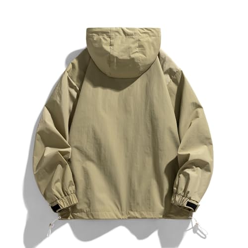 TYFRV Men's Spring and Autumn pullover jacket with casual patchwork hooded drawstring jacket (US, Alpha, XX-Large, Regular, Regular, 0, Khaki)