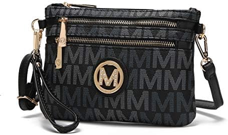 MKF 2 in 1 Crossbody Bags for Women, Wristlet Purse - Ladys Small PU Leather Messenger Handbag - Adjustable Strap Black