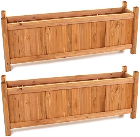 2 x Wooden Garden Planters Flower Plant Pot Window Box Planting Raise Bed Basket (2 x Large Rectangular Planters)