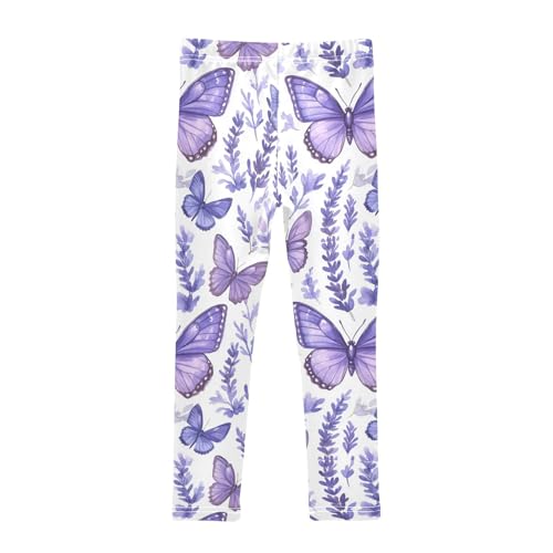 Purple Butterflies Lavender Flowers Girls Leggings Kids Yoga Pants Dance Active Tights 4T2