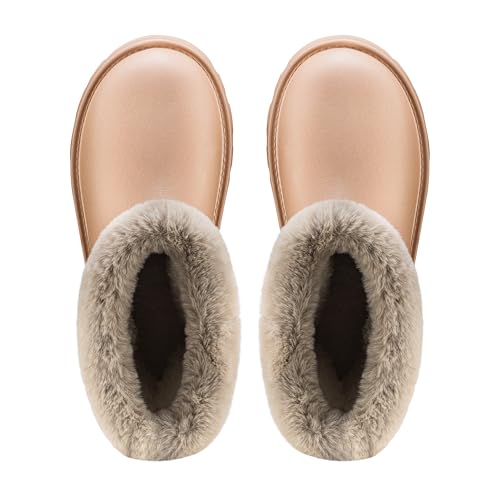 ESTRO Warme Gummistiefel Damen Gefüttert - Gummistiefel Gefüttert Damen Wasserdicht Winterschuhe F115 (38 EU, Hellbraun)
