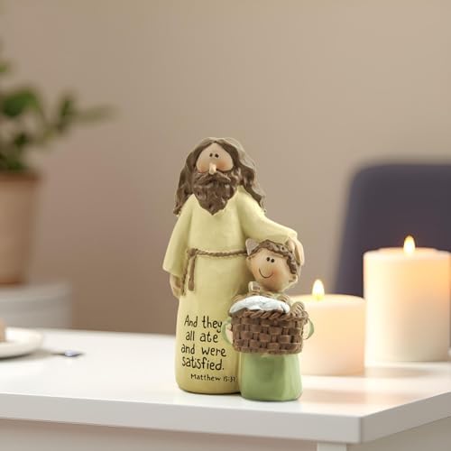 Jesus and Boy Figurine, Resin Christian Statue with Bible Verse Matthew 15:37, Inspirational Jesus Decor for Home, Sunday School and Children's Ministry, 4.13 inch — view 7