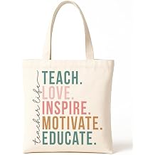 Teacher Canvas Tote Bag, Appreciation Gifts Reusable Grocery Bag for Teacher Friends Gym College, Thank You Gift