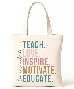 OBUJOPAL Teacher Canvas Tote Bag, Appreciation Gifts Reusable Bag for Teacher Friends Gym College, Thank You Gift