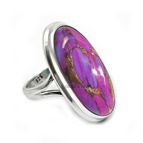 Large Oval Gemstone Handmade Jewelry, 925 Sterling Silver Tribal Ring, Engagement Gifts for Couples, Fathers Day Gifts, Promise Ring, Mens Gifts (Size 9, Purple Copper Turquoise)