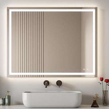 40"x32" LED Mirror with 3 Color Light, Rectangular Dimmable & Anti-Fog, Aluminum Frame Copper Free Decorative Mirror for Bathroom, Entryway Makeup, Vanity, Vertically Wall Mounted