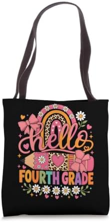 Hello Fourth Grade Rainbow Pencil Bow Back To School Girls Tote Bag image 5