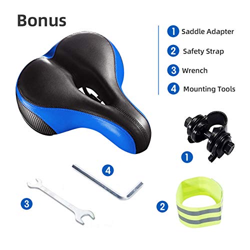 BLUEWIND Most Comfortable Bicycle Seat, Bike Seat Replacement with Dual Shock Absorbing Ball Wide Bike Seat Memory Foam Bicycle Gel Seat with Mounting Wrench (Blue)