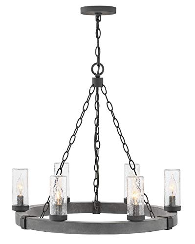 Hinkley Sawyer Collection Six Light 12V 3.50W Led Low Voltage Outdoor Medium Single Tier Chandelier, Aged Zinc #TOP21