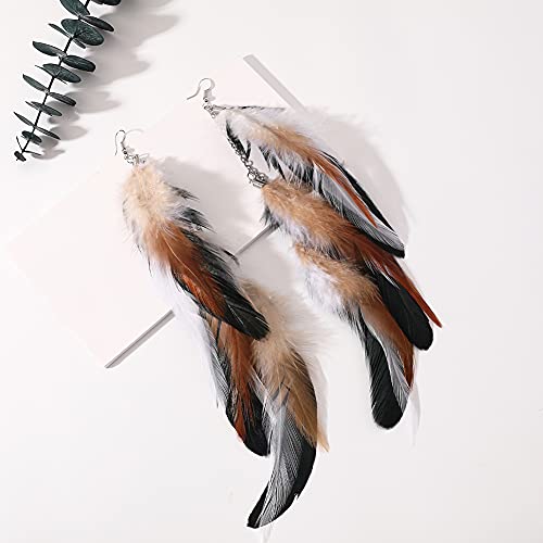 Gogngtr Bohemian Long Feather Earrings For Women Handmade Natural Dangle Tassel Jewelry (Style G) #TOP1