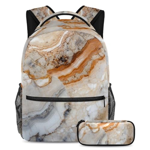 Cartable texture marbre anti mal de dos pour ados | Sac à dos spacieux avec trousse intégrée