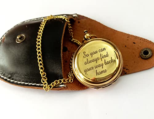 Brújula de bolsillo de latón brillante grabada con estuche de cuero, brújula de botón de 2" para camping, senderismo, viaje - regalo para cumpleaños, Navidad, aniversario y graduación miniatura 7