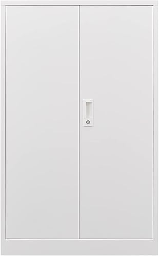 Miniatura 9 de Armario de almacenamiento de metal con puertas de bloqueo y 2 estantes ajustables, pequeños armarios de almacenamiento con cerradura para garaje,