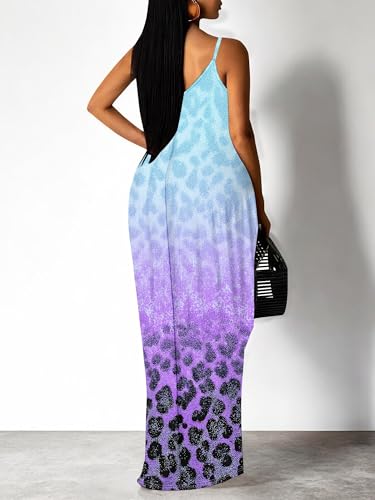 Image of Women's Summer Maxi Dress Spaghetti Strap Floral Boho Beach Long Sundress with Pockets