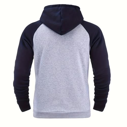 Color Block Hoodies for Men Quarter Zip Casual Slim Fit Drawstring Hooded Sweatshirts with Pockets Patchwork Pullover4