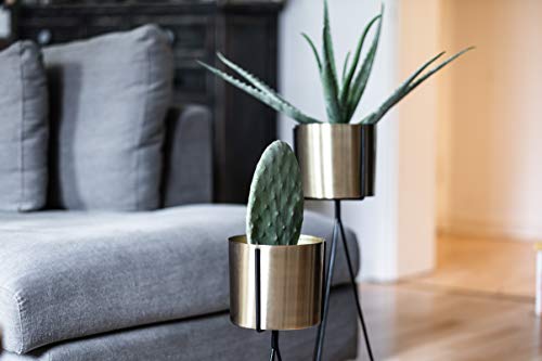 Kimisty Mid Century Gold Brass Plated Metal Planter With Stand Set Of 2, Modern Tripod Legs, Glam Style Planter, Golden Decor, 7 Inches Diameter #TOP4