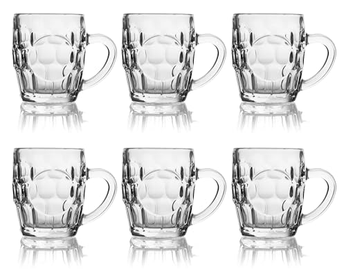 Excelsa Praga - Juego de 6 vasos de cerveza de vidrio soplado, diseño clásico con mango, transparente, 29 cl