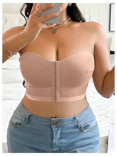 Image of MakeMeChic Women's Plus Size Strapless Bras Front Closure Half Push Up Bra Bandeau Wireless Bralette for Large Bust