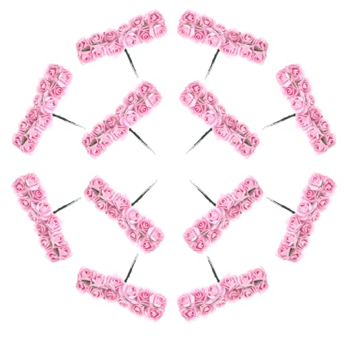 Exircy 144 Pcs Mini Paper Flowers Pink Rose Artificial Flower Head Paper Flowers Bulk Pink Roses Buds for DIY Crafts Projects Home Wedding Bouquet Garden Flower Wall Party Birthday Decor (0.6 inch)