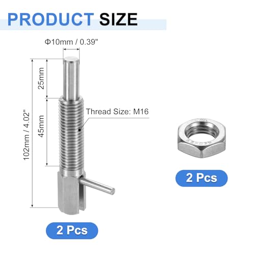 QUARKZMAN 2 Stück Ausziehbarer Indexierungs-Spannstift, M16 L-Feder-Spannstift aus Edelstahl mit Federbelasteter Riegel Teleskopverriegelungsstift mit Mutter für Maschinenbau Schiffbau