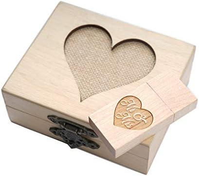 1-32GB USB 3.0 Wooden Birch Drive - Mr Mrs Engraved Drive - Packaged in Hand Made Birch Wedding Box with Mesh Heart