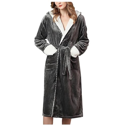 WLH Alexanders Bademäntel Peignoir polaire doux et chaud for femme, peignoir moelleux et long, idéal for le spa, manteau d'hiver épais bademantel(Grey)