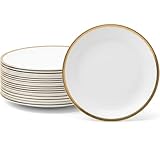 Blue Sky Organic Tray Gold Rim (2 ct) - 14' Round White Plastic Disposable Serveware with Elegant Gold Trim - Perfect for Parties and Events