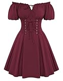 Scarlet Darkness Renaissance Costume Women Corset Dress Midi Off Shoulder Fairy Dresses Wine Red M