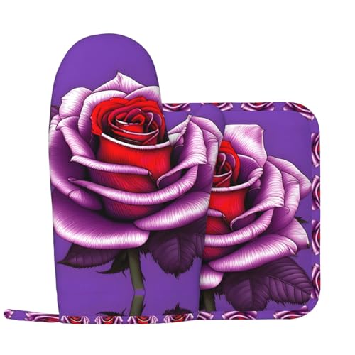 Ensemble de gants de cuisine et maniques avec surface en silicone antidérapante Rose fuchsia