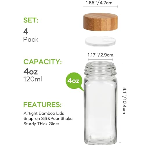 Image of ginoya brothers Spices Jar Lids Airtight Spice Jars Fits Square Reusable Wooden Lid Storage Canning for Nice Sealing Kitchen Organization. (4)