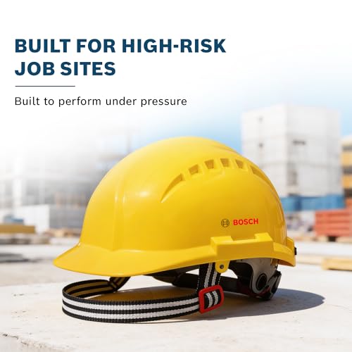 Image of BOSCH SH 610 R Yellow Safety Helmet | 8-Point Suspension | Plastic Suspension Non-Ventilated | High Strength HDPE Shell | Ratchet Type Adjustment | Adjustable Chin Strap | Comfortable | BIS Certified