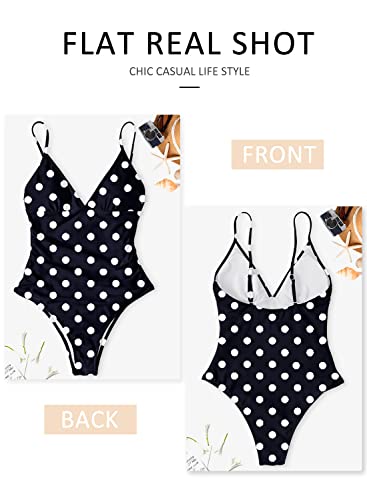 One Piece Swimsuit Women Tummy Control Swimwear Plunge V Neck Vintage Padded Push Up Polka Dot Bikini Bathing Suit L #TOP4
