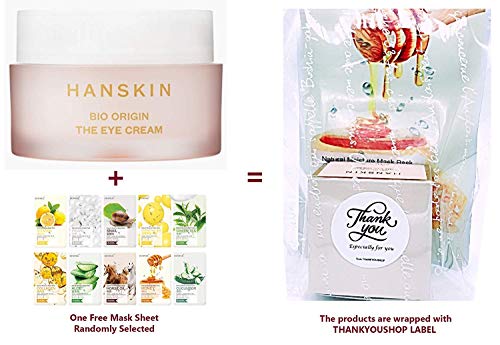 HanSkin Bio Origin The Eye Cream Treatment Anti-Aging Moisturizer Skin Care Celltrion Natural Collagen Instant Firming Long Term Reduction in Wrinkles, Bags & Dark Circles (1oz) with a Free Sample