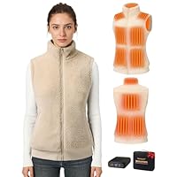 Topdot Polaire Gilet Chauffant Femme Avec Batterie 16000 mAh Incluse,10 Zones de Veste Chauffante,Gilet Chauffant Electrique Avec 3 TempéRatures RéGlables Pour Le Travail En ExtéRieur,Ski,Kaki,M