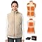 Topdot Polaire Gilet Chauffant Femme Avec Batterie 16000 mAh Incluse,10 Zones de Veste Chauffante,Gilet Chauffant Electrique Avec 3 TempéRatures RéGlables Pour Le Travail En ExtéRieur,Ski,Kaki,M
