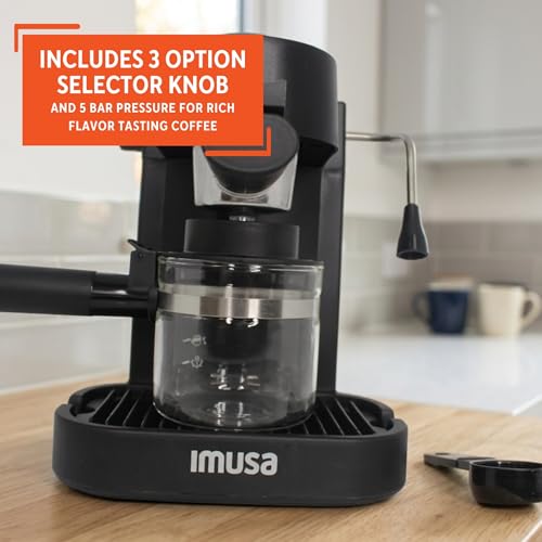 Image of IMUSA Electric Espresso Cappuccino Maker 4 Cup Capacity with Milk Frother Black Coffee Machine for Home Barista Experience