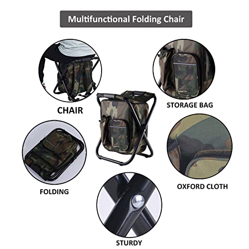 Folding Camping Chair Stool Backpack with Cooler Lightweight Waterproof Outdoor Hunting Fishing Chairs for Heavy People, Lawn, Hiking, Travel - Image 4