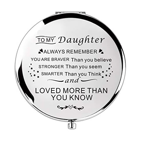 Sister Gifts Birthday Gift Ideas Compact Mirror with Treasured Message for Mother's Day Birthday Christmas Graduation (Silver to My Daughter) Cover
