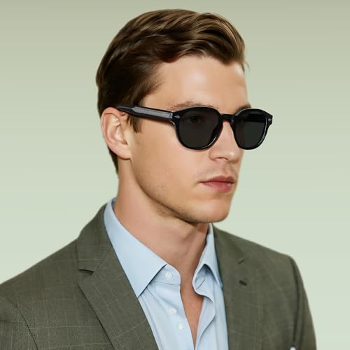 Retro Men’s Acetate Sunglasses – Sculpted Rounded-Square Frame with Embedded Wire‑Core Detail, Polarized UV4004