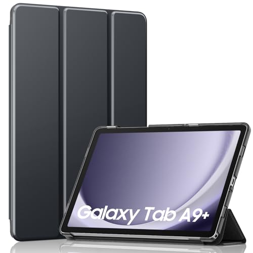 Image of MoKo Trifold Case for Galaxy Tab A9 Plus /A9+ 11 Inch 2023, Space Gray | Slim Stand Hard PC Translucent Back Shell Smart Cover, Auto Sleep /Wake, Light, Anti-scratch, 2 Adjustable Angle