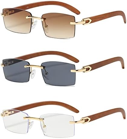 Heptagram Rectangle Fashion Rimless Sunglasses for Women Men Gangster 90s Frameless Shades Retro Vintage Trendy Eyewear