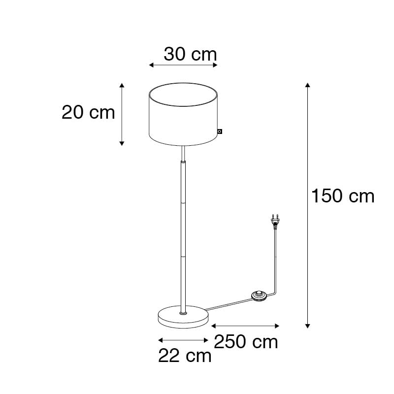 Qazqa Modern Stehleuchte, Stehlampe - Vt - Schwarz Gold, Rund, max. 60W, Geeignet für LED, 150cm, Ideal als Küche lampe, Schlafzimmerlampe und Wohnzimmerlampe