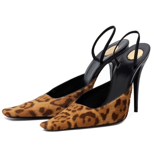 Image of Goolita Leopard Slingback Heels for Women, Pointed Closed Toe Stiletto Heels Sexy Strap Slip On Office Dress Pumps Shoes