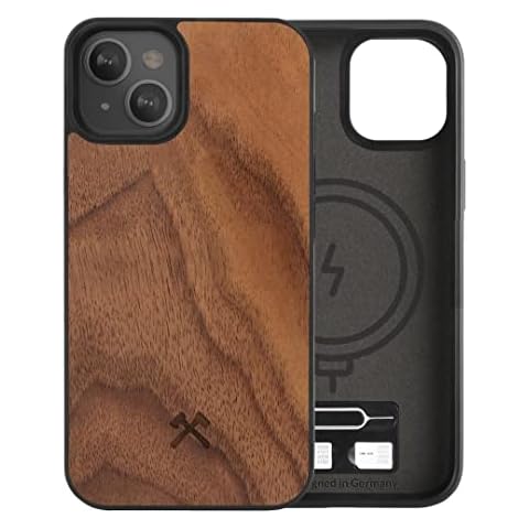 WOODCESSORIES - Magnetic Bumper Case Compatible with iPhone 13 Mini case with Magnet, Made of Wood, Walnut Cover