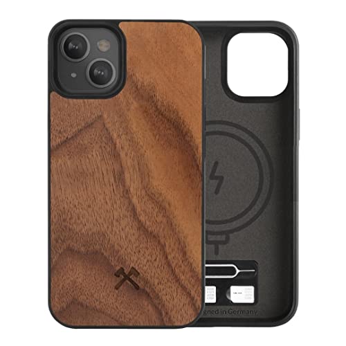 Woodcessories - Magnetic Bumper Case Compatible With Iphone 13 Mini Case With Magnet, Made Of Wood, Walnut #TOP22