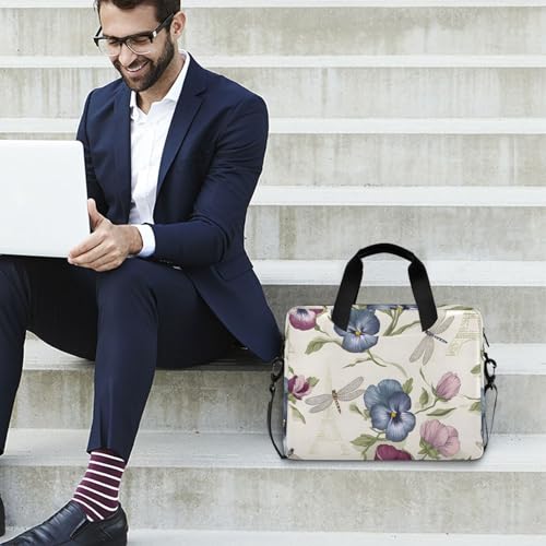 Maletín para portátil beige con estampado floral miniatura 3