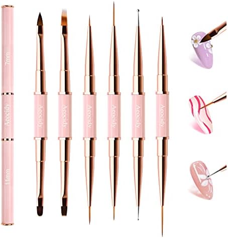 Nail Art Brushes Nail Design Brushes Set 6pcs Pink Nail Brushes for Nail Art Tools Nail Liner Brush 3D Nail Art Decorations for Acrylic Application Salon at Home DIY