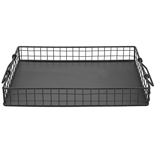 Mygift Matte Black Metal Wire Rectangular Decorative Tray With Handles, Modern Basket Style Wire Decoration Tray For Coffee Table Or Ottoman, Breakfast Servingtray #TOP3