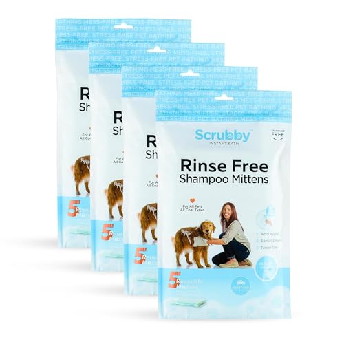 Image of Scrubby Pet No Rinse Wipes | Rinse Free Shampoo Mittens | Dogs & Cats | Bath Wipes | Bathing & Washing Pets, Hypoallergenic | No Rinse Wash Mitt | Grooming, Lather Wipe Dry - Pack of 20